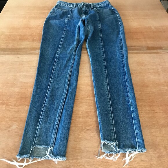 Na-Kd Jeans Women EU 36 US 8 Blue Mid Rise Raw Hem Medium Wash Stretch Boho - Picture 1 of 10